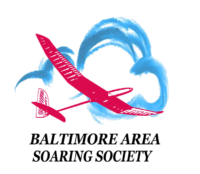 logo with red airplane in blue clouds with the text Baltimore Area Soaring Society underneath it